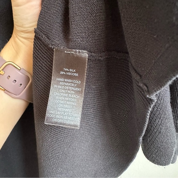 WHBM Silk Blend Open Waterfall Front Cardigan Sweater Ribbed Knit Solid Black - Picture 7 of 7